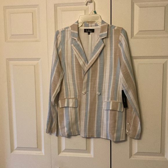 Lulus Jackets & Blazers - Lulus white multi striped women’s double breasted blazer small lightweight NWT